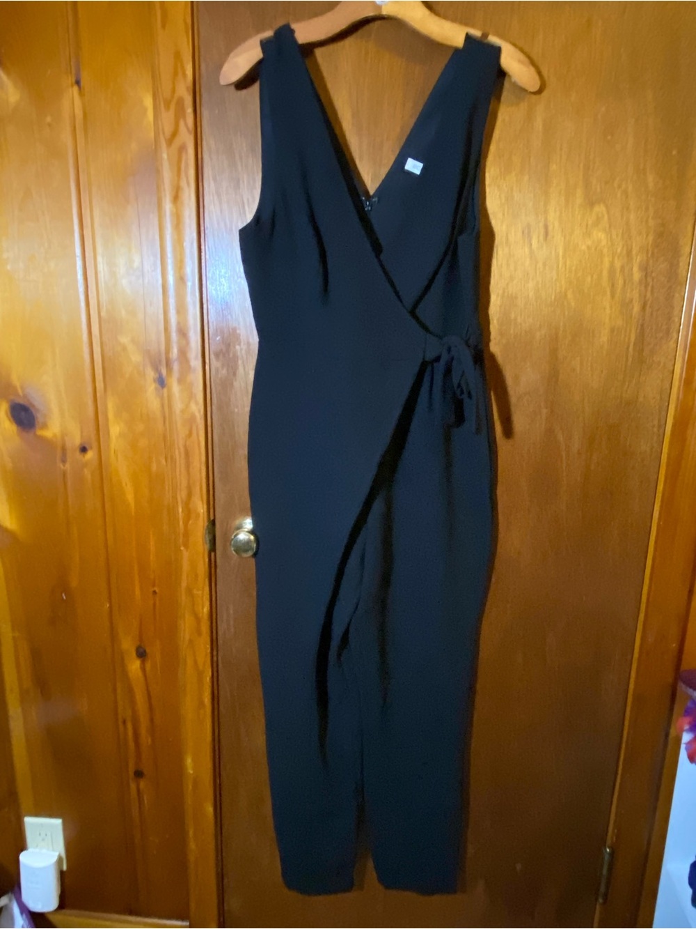 BCBGeneration Black One-Shoulder Wrap Jumpsuit